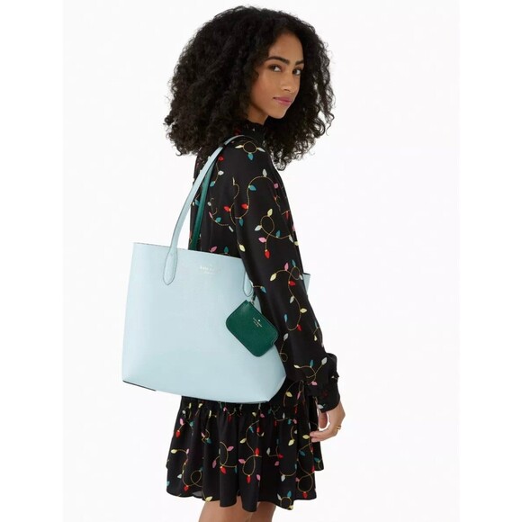 New Kate Spade Ava Reversible Tote with Pouch Double Faced Leather Frosty Ski - Picture 2 of 5